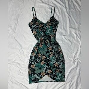 Charlotte Russe Tropical Green and Black Mini Dress